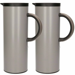2x Excellent Housware Koffie/thee isolerende schenkkan 1000 ml/1L grijs - Thermoskannen